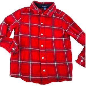 Andy & Evan Boy’s Red Checkered Plaid Long Sleeve Button Front Flannel Shirt 6Y
